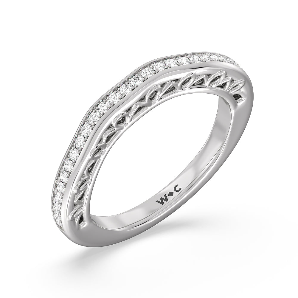 Galleria Art Deco Diamond Wedding Band with Platinum Cut Diamond in 14KT Platinum view 3

