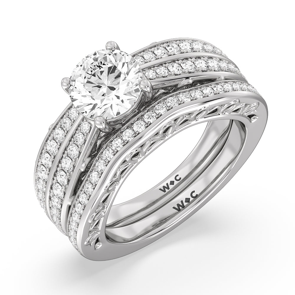 Galleria Art Deco Diamond Wedding Band with Platinum Cut Diamond in 14KT Platinum view 4
