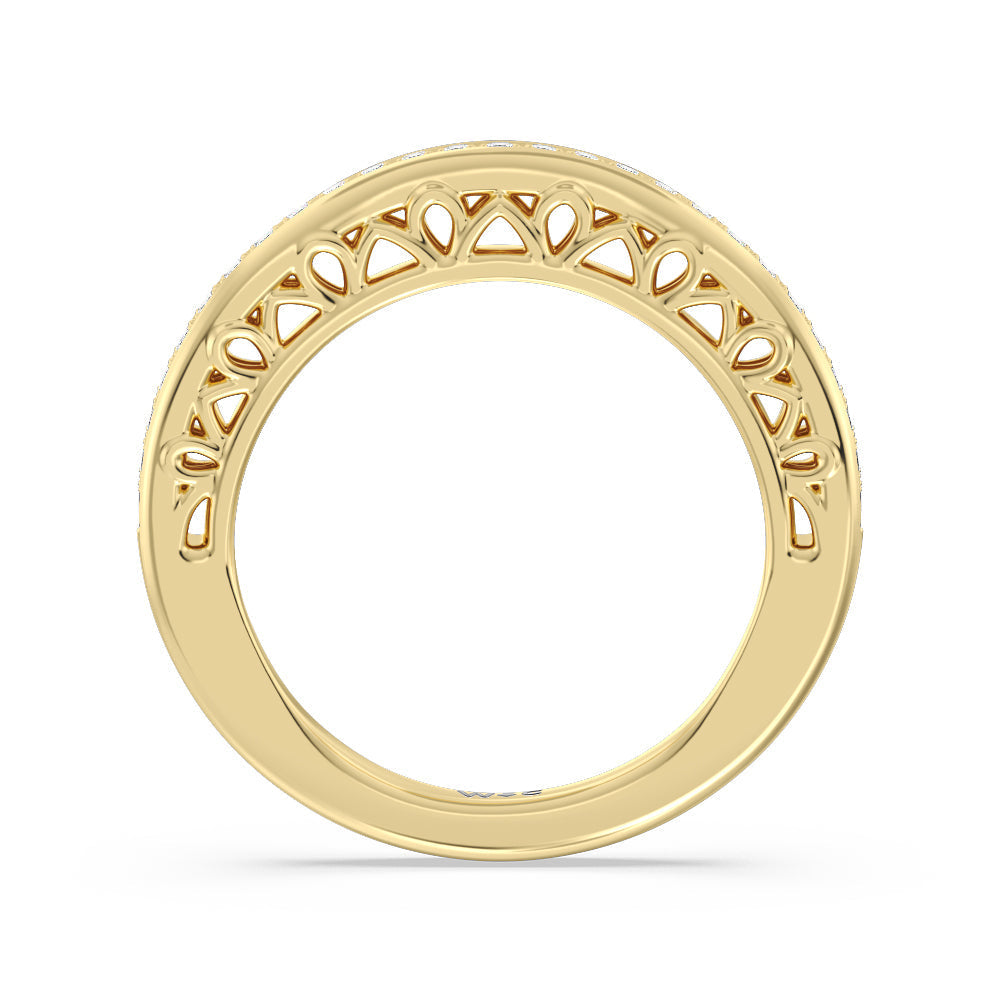 Galleria Art Deco Diamond Wedding Band with 18KT Yellow Gold Cut Diamond in 14KT Yellow Gold view 2
