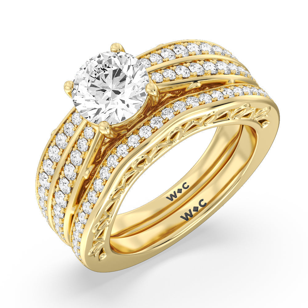 Galleria Art Deco Diamond Wedding Band with 18KT Yellow Gold Cut Diamond in 14KT Yellow Gold view 4
