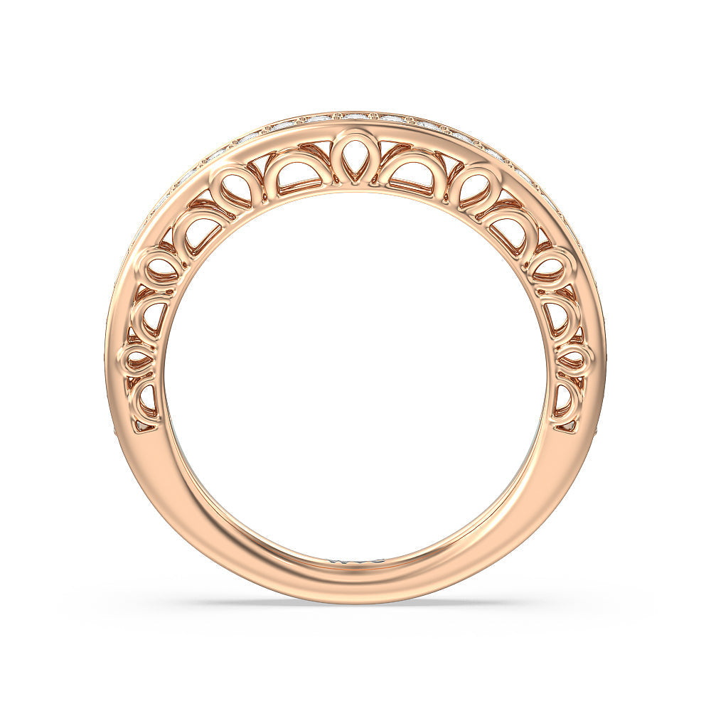 Galleria Three Stone Arches Diamond Wedding Band with 18KT Rose Gold Cut Diamond in 14KT Rose Gold view 2
