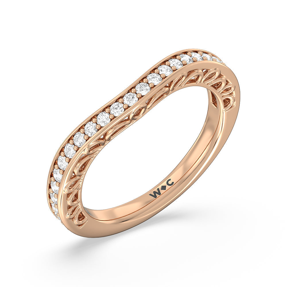 Galleria Three Stone Arches Diamond Wedding Band with 18KT Rose Gold Cut Diamond in 14KT Rose Gold view 4
