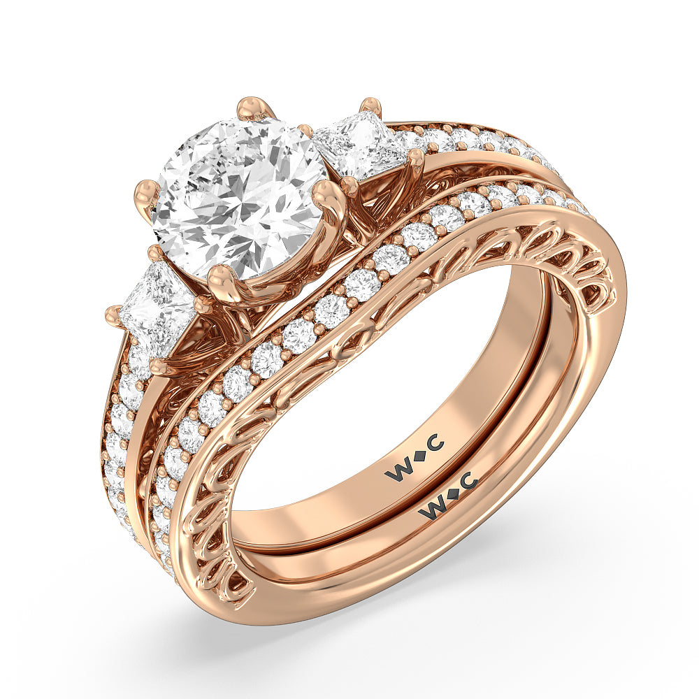Galleria Three Stone Arches Diamond Wedding Band with 18KT Rose Gold Cut Diamond in 14KT Rose Gold view 3
