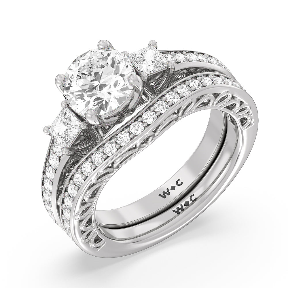 Galleria Three Stone Arches Diamond Wedding Band with Platinum Cut Diamond in 14KT Platinum view 3
