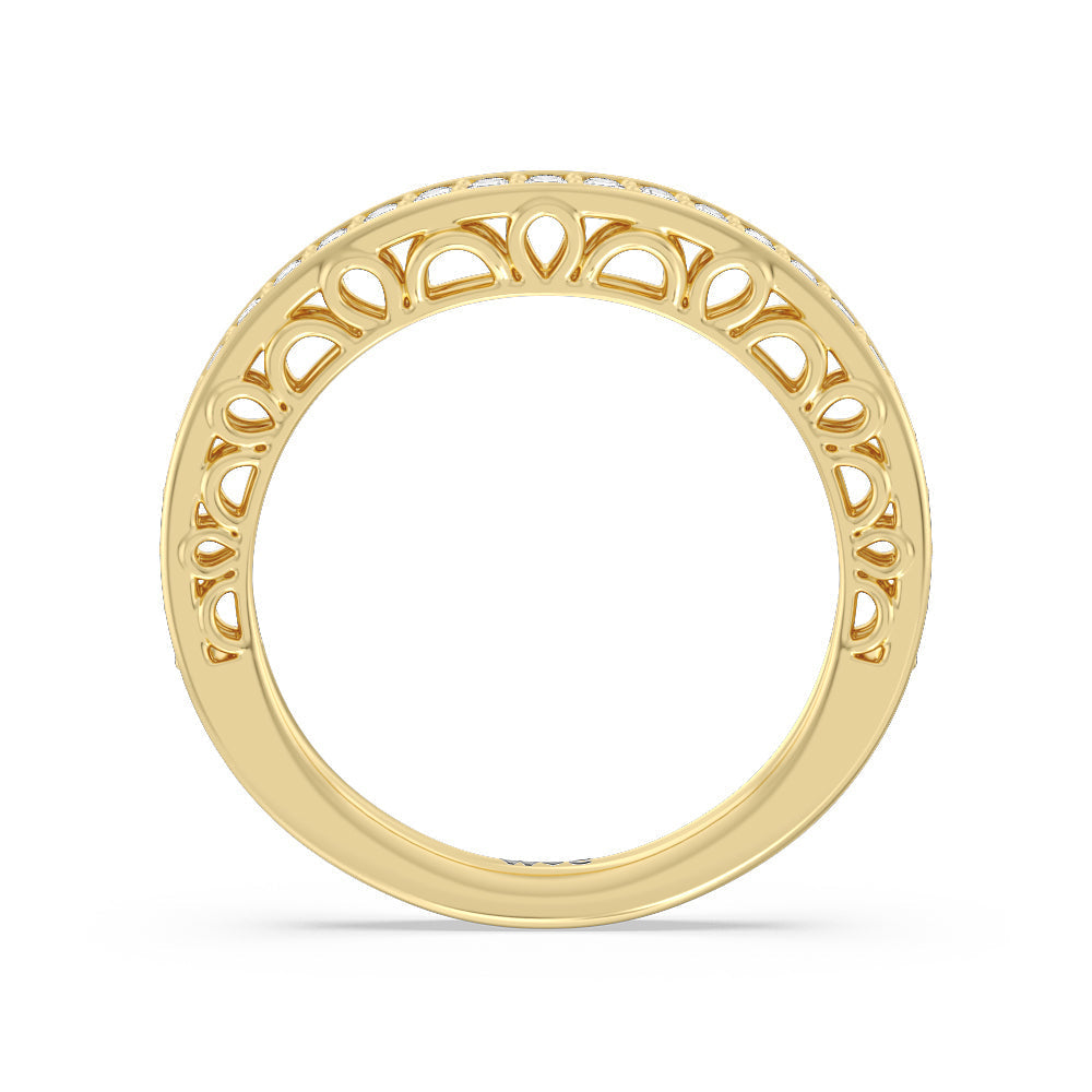 Galleria Three Stone Arches Diamond Wedding Band with 18KT Yellow Gold Cut Diamond in 14KT Yellow Gold view 2
