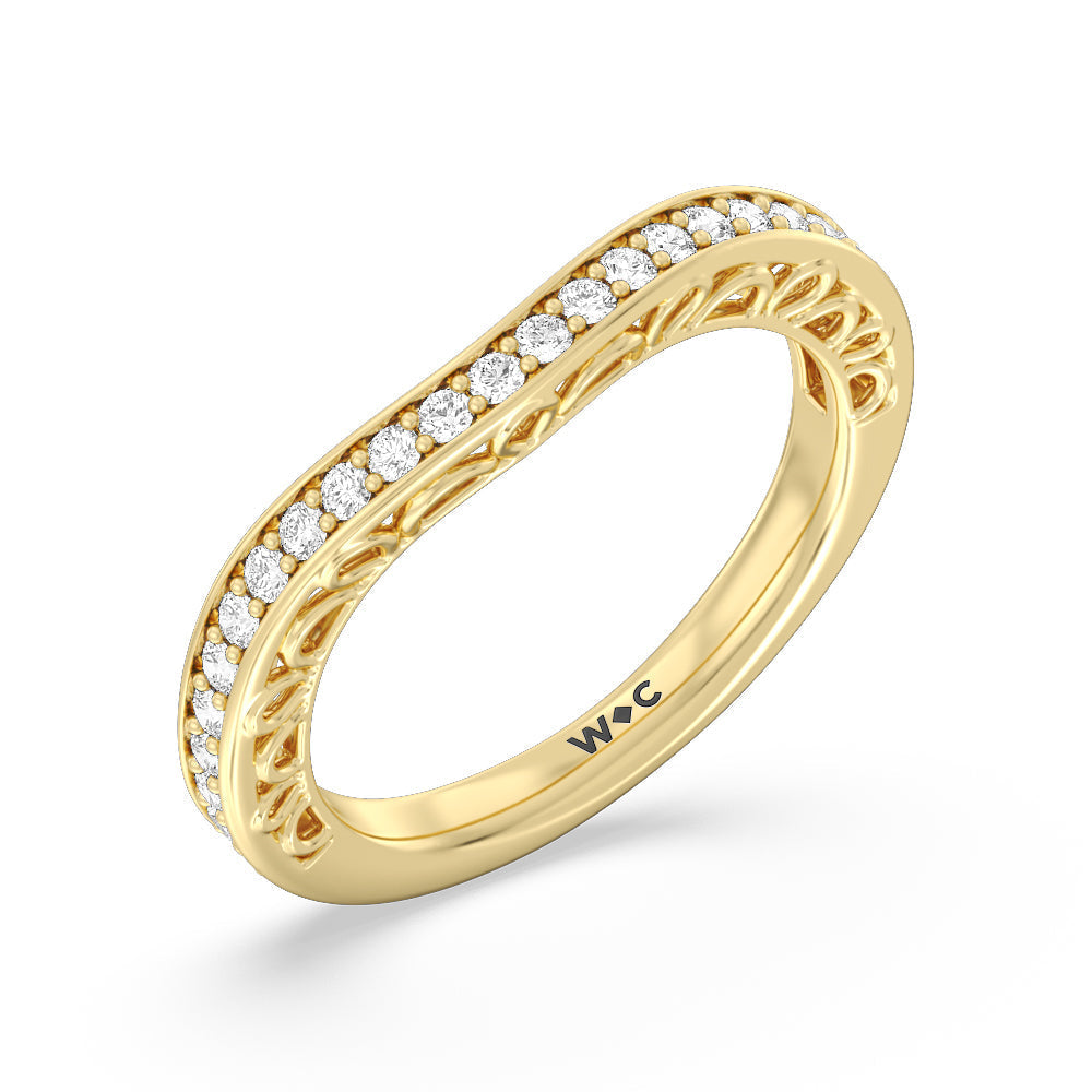 Galleria Three Stone Arches Diamond Wedding Band with 18KT Yellow Gold Cut Diamond in 14KT Yellow Gold view 4
