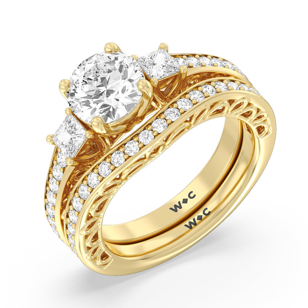 Galleria Three Stone Arches Diamond Wedding Band with 18KT Yellow Gold Cut Diamond in 14KT Yellow Gold view 3
