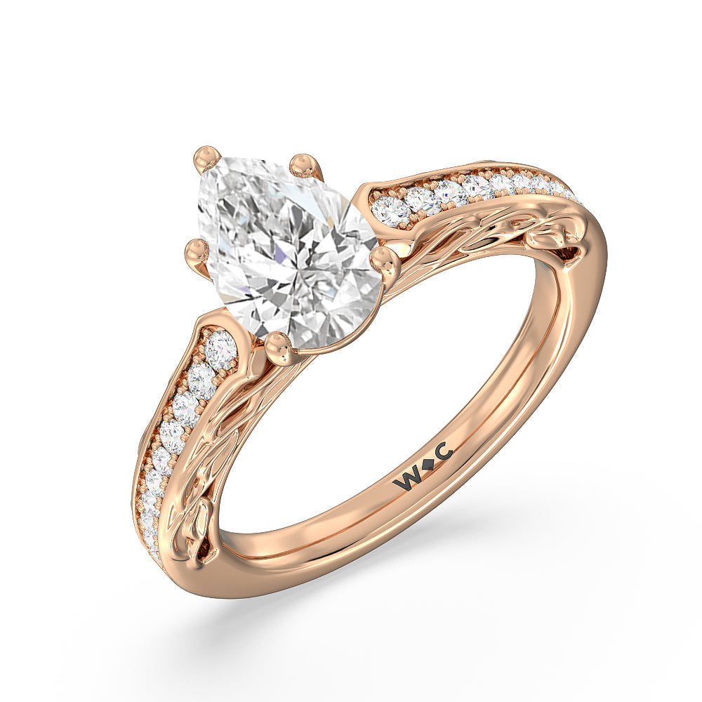 Galleria Entwined Vine Engagement Ring with Pear Cut Diamond in 14KT Rose Gold view 3
