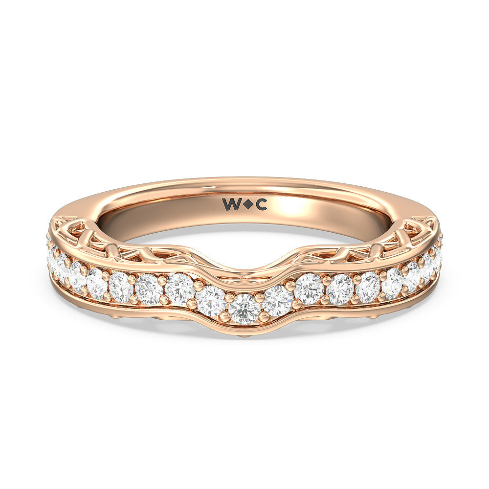 Galleria Lattice Diamond Wedding Band with 18KT Rose Gold Cut Diamond in 14KT Rose Gold view 1
