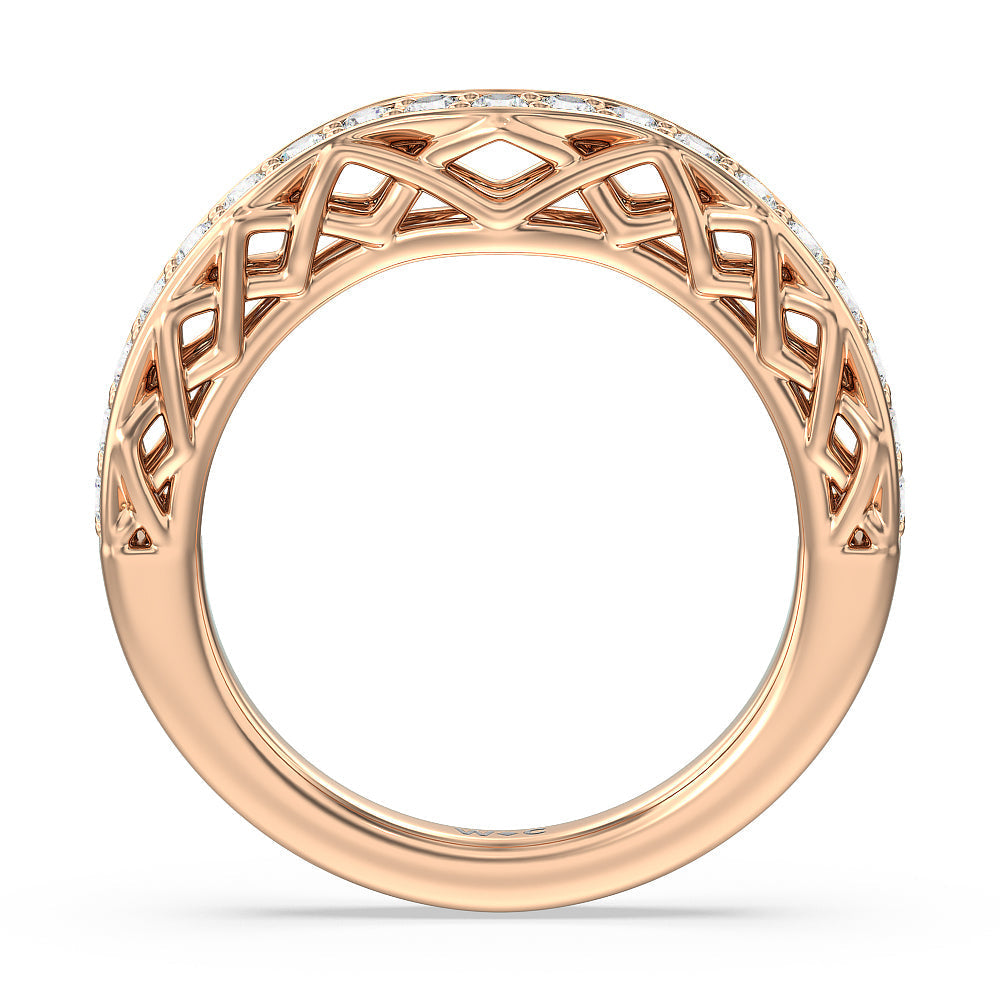 Galleria Lattice Diamond Wedding Band with 18KT Rose Gold Cut Diamond in 14KT Rose Gold view 2
