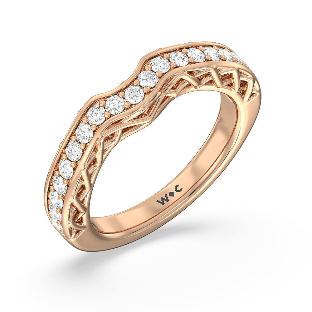 Galleria Lattice Diamond Wedding Band with 18KT Rose Gold Cut Diamond in 14KT Rose Gold view 4
