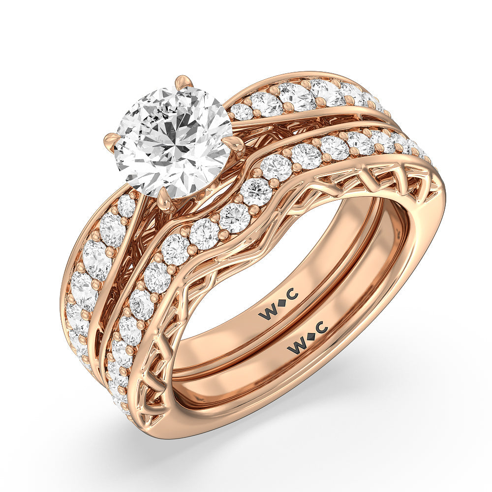 Galleria Lattice Diamond Wedding Band with 18KT Rose Gold Cut Diamond in 14KT Rose Gold view 3

