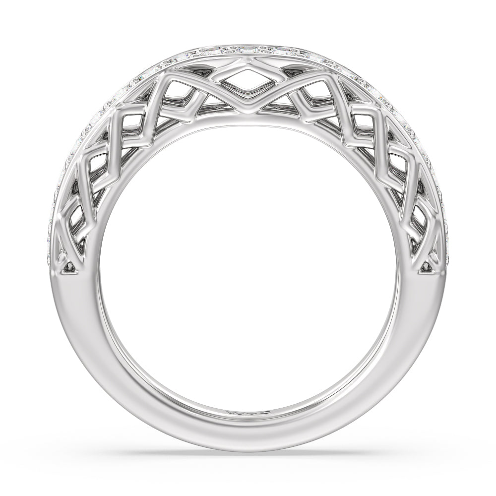 Galleria Lattice Diamond Wedding Band with Platinum Cut Diamond in 14KT Platinum view 2

