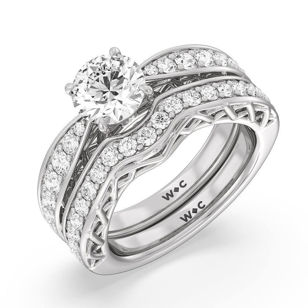 Galleria Lattice Diamond Wedding Band with Platinum Cut Diamond in 14KT Platinum view 3
