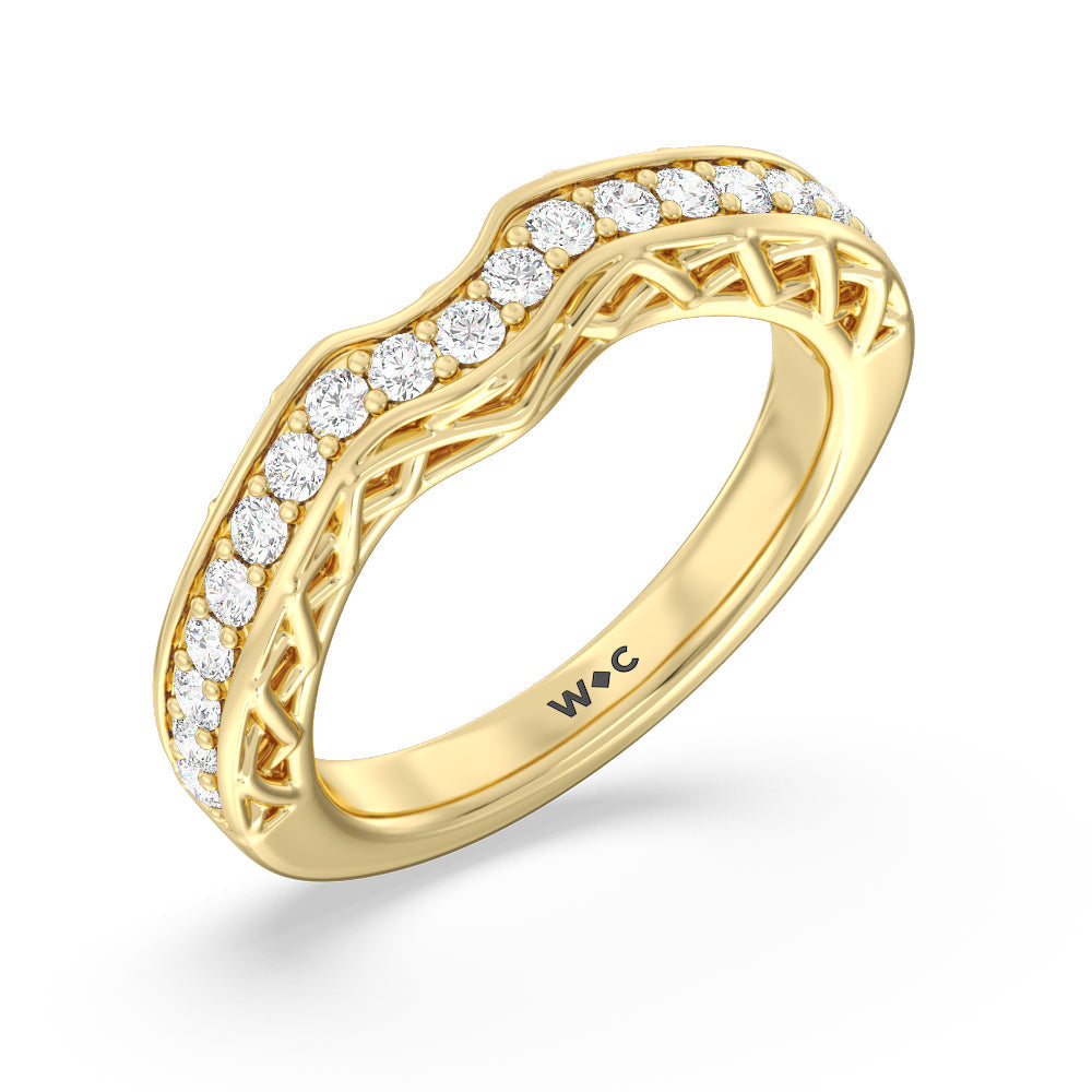 Galleria Lattice Diamond Wedding Band with 18KT Yellow Gold Cut Diamond in 14KT Yellow Gold view 4
