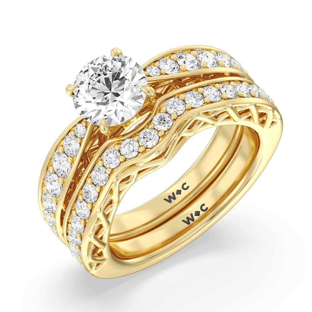 Galleria Lattice Diamond Wedding Band with 18KT Yellow Gold Cut Diamond in 14KT Yellow Gold view 3
