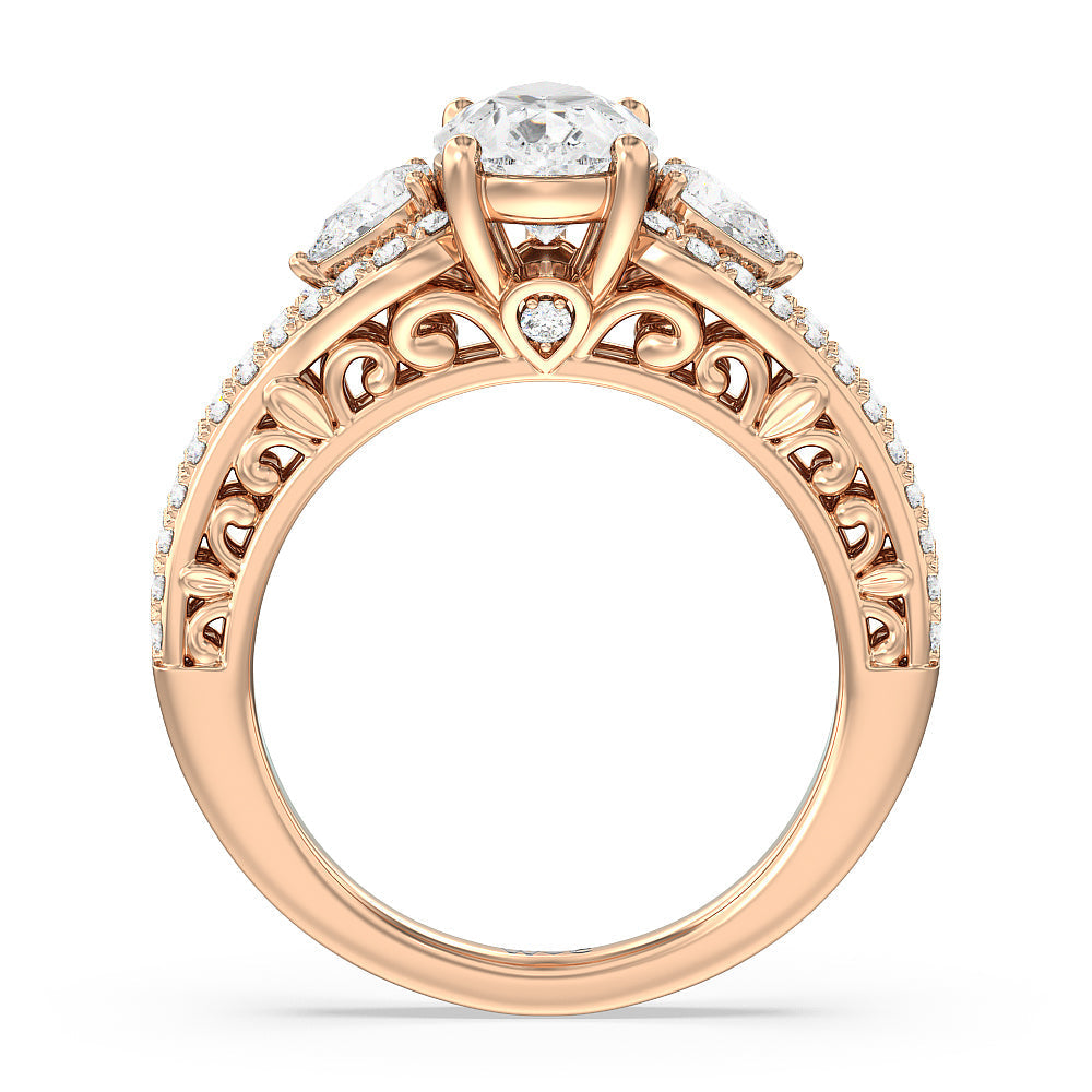 Galleria Ornate Vintage Engagement Ring with Pear Cut Diamond in 14KT Rose Gold view 2

