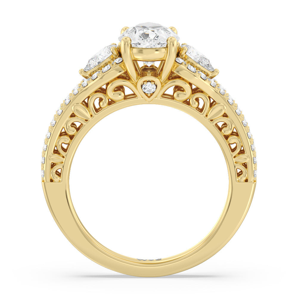 Galleria Ornate Vintage Engagement Ring with Pear Cut Diamond in 14KT Yellow Gold view 2
