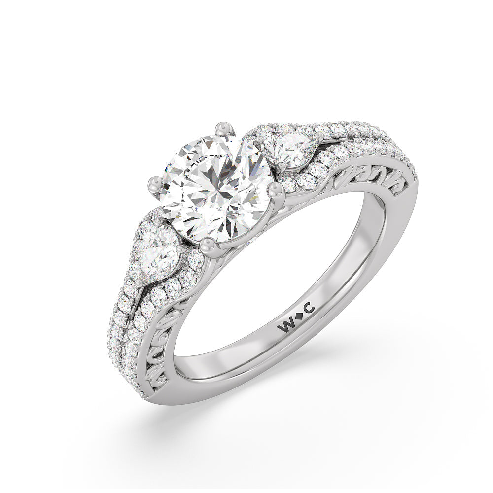 Galleria Ornate Vintage Engagement Ring with Round Cut Diamond in 14KT Platinum view 3
