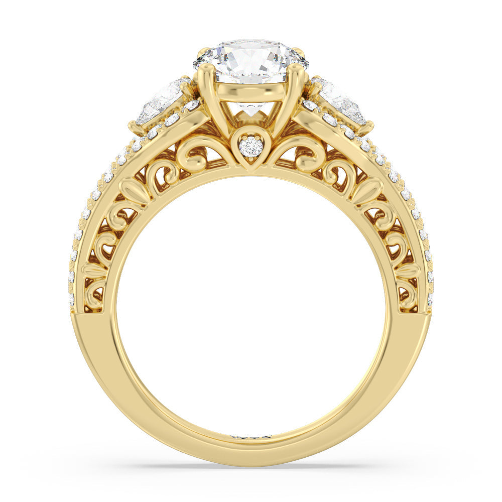 Galleria Ornate Vintage Engagement Ring with Round Cut Diamond in 14KT Yellow Gold view 2
