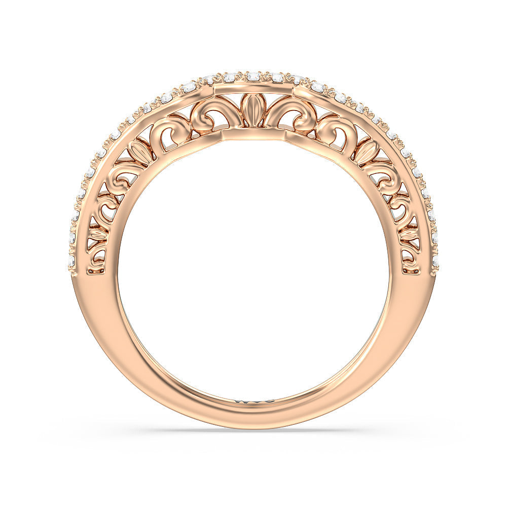 Galleria Ornate Vintage Diamond Wedding Band with 18KT Rose Gold Cut Diamond in 14KT Rose Gold view 2
