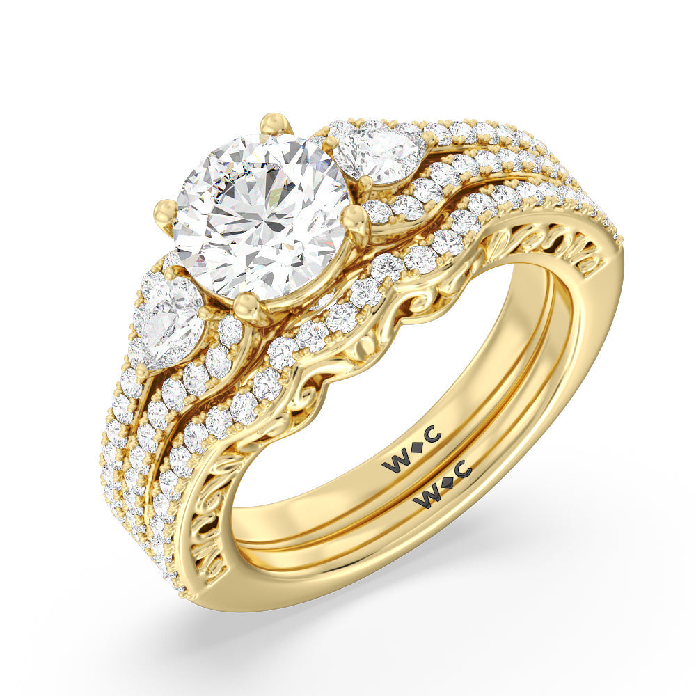 Galleria Ornate Vintage Diamond Wedding Band with 18KT Yellow Gold Cut Diamond in 14KT Yellow Gold view 4
