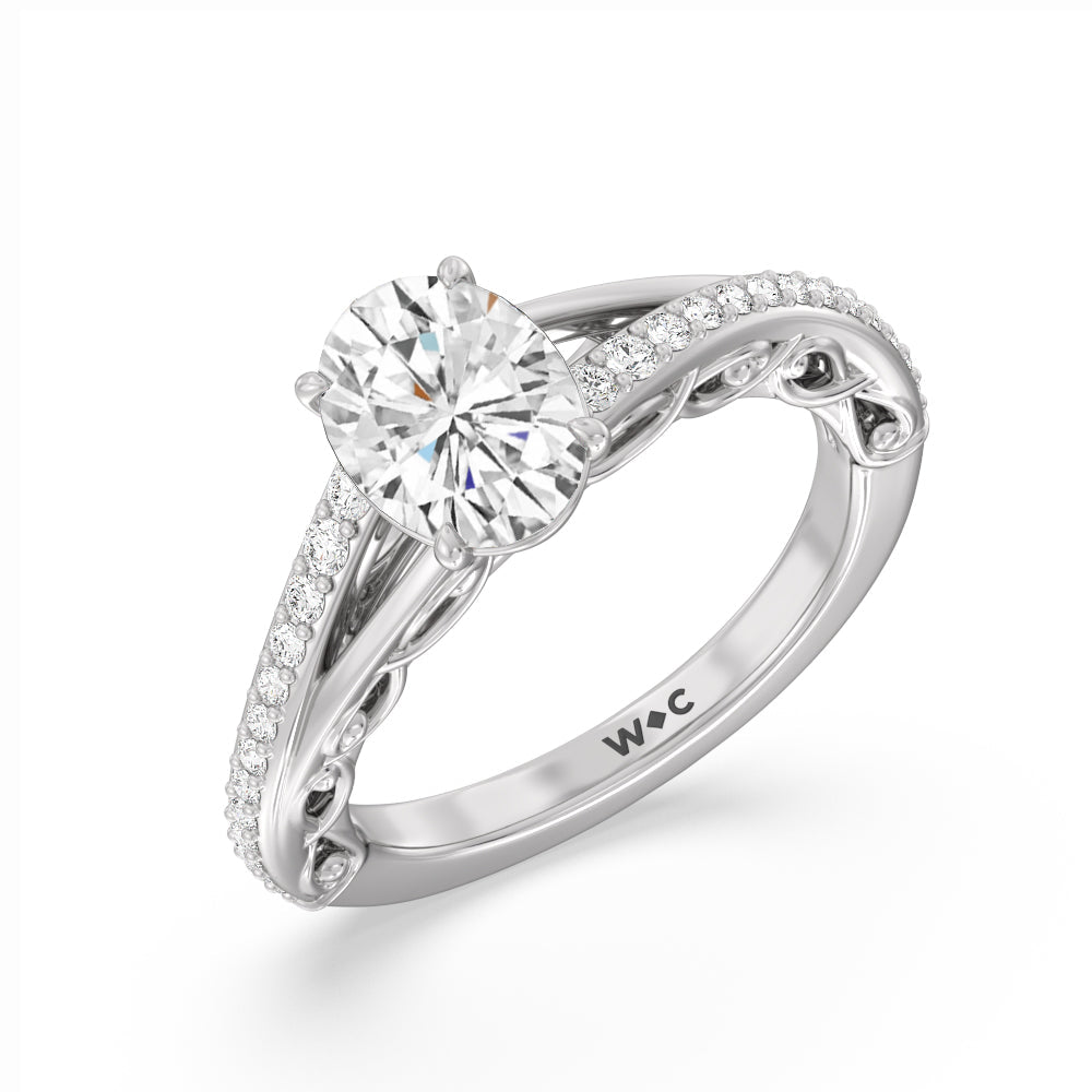 Galleria Vintage Filigree Engagement Ring with Oval Cut Diamond in 14KT Platinum view 3

