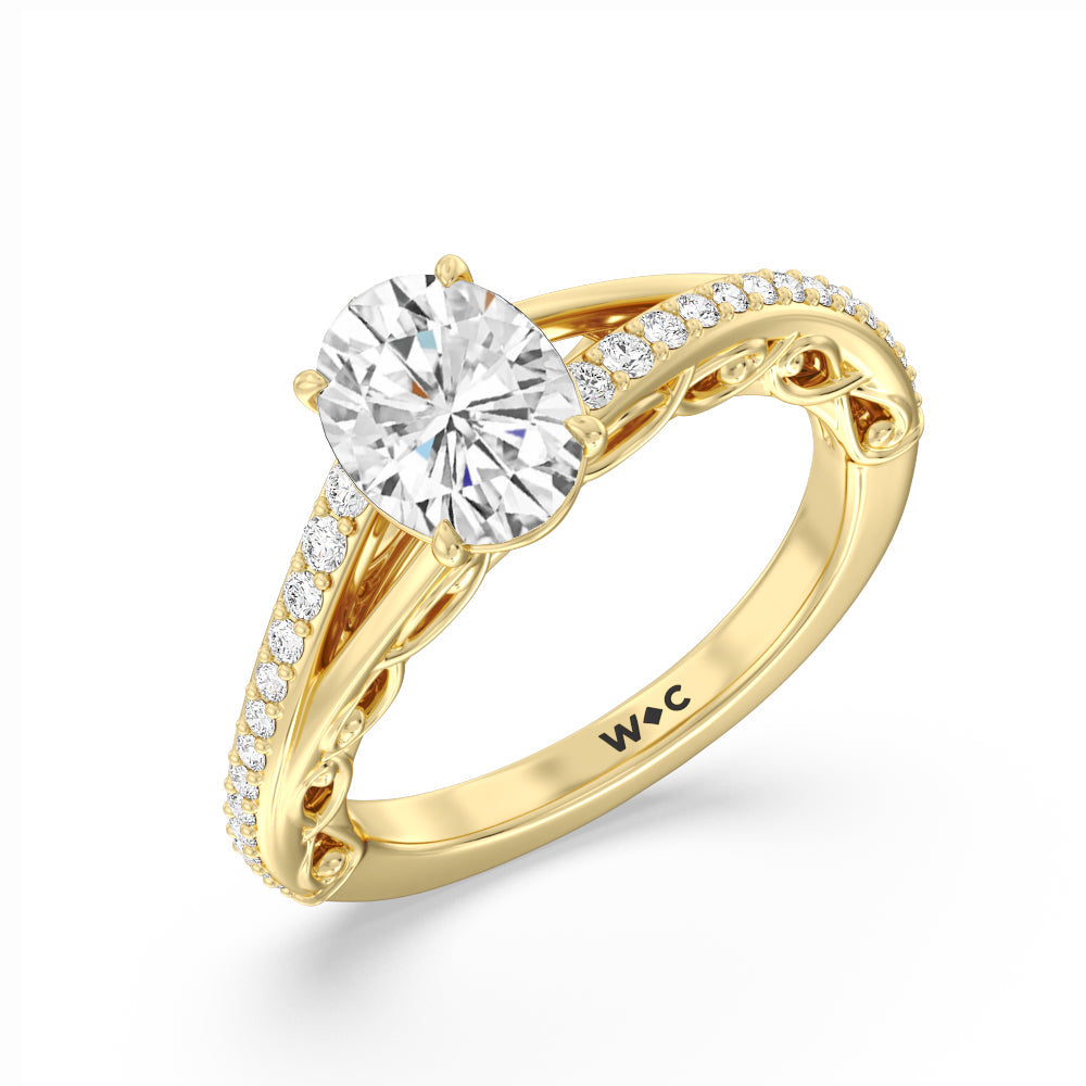 Galleria Vintage Filigree Engagement Ring with Oval Cut Diamond in 14KT Yellow Gold view 3
