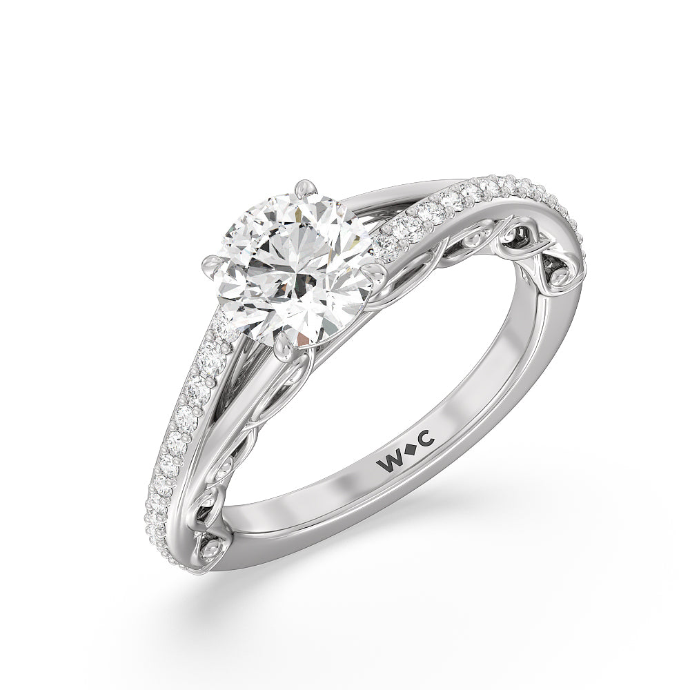 Galleria Vintage Filigree Engagement Ring with Round Cut Diamond in 14KT Platinum view 3
