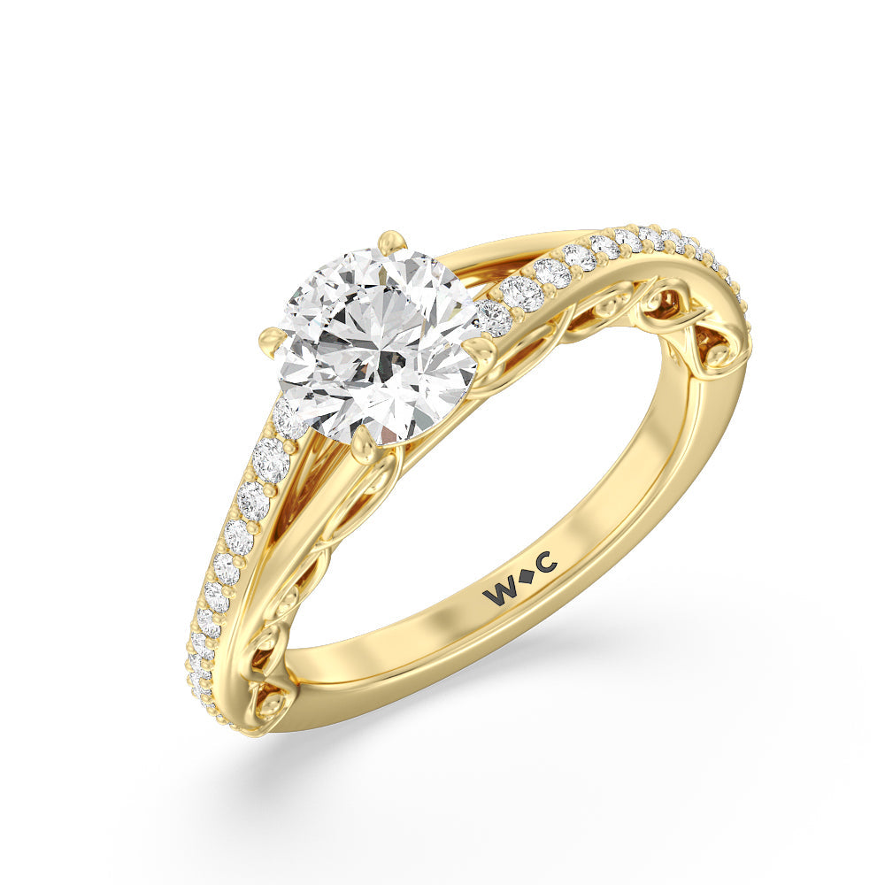 Galleria Vintage Filigree Engagement Ring with Round Cut Diamond in 14KT Yellow Gold view 3
