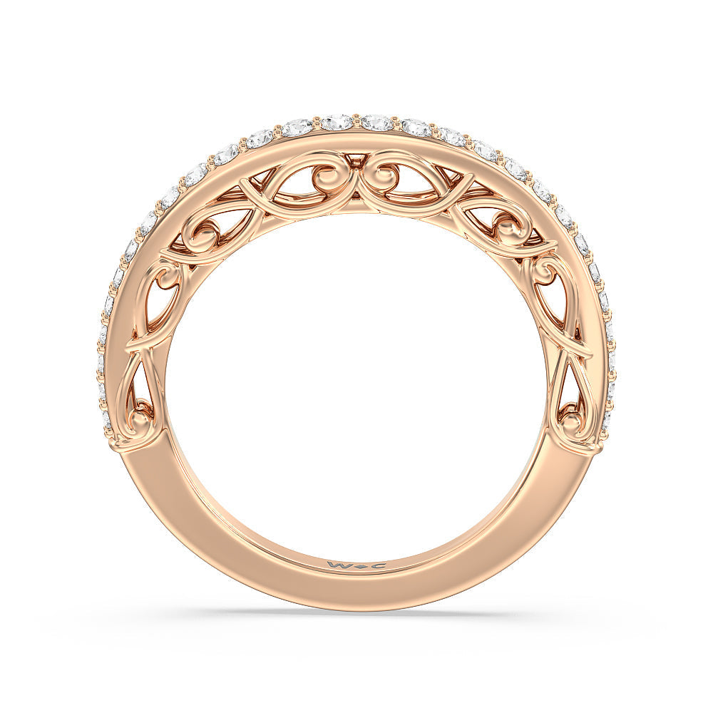 Galleria Vintage Filigree Diamond Wedding Band with 18KT Rose Gold Cut Diamond in 14KT Rose Gold view 2
