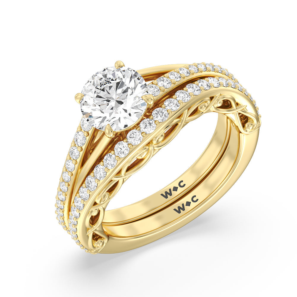 Galleria Vintage Filigree Diamond Wedding Band with 18KT Yellow Gold Cut Diamond in 14KT Yellow Gold view 3
