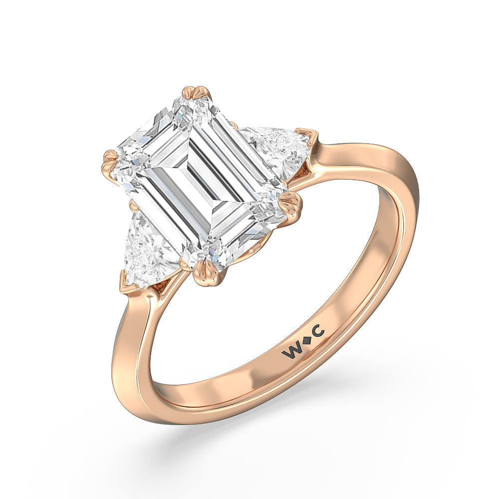 Emerald Cut Elegance Trillion Three Stone Engagement Ring with Lab Grown Diamond in 14KT Rose Gold view 3
