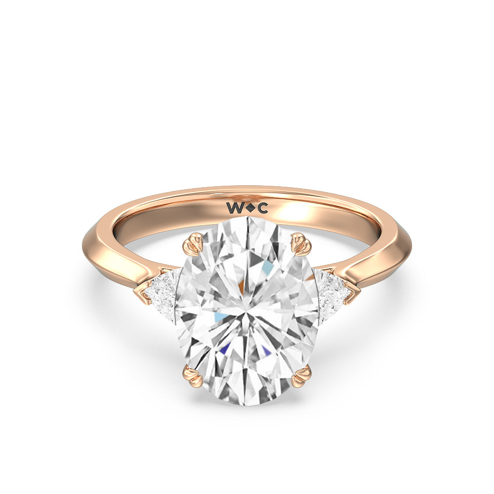 Oval Cut Elegance Trillion Three Stone Engagement Ring with Lab Grown Diamond in 14KT Rose Gold view 2
