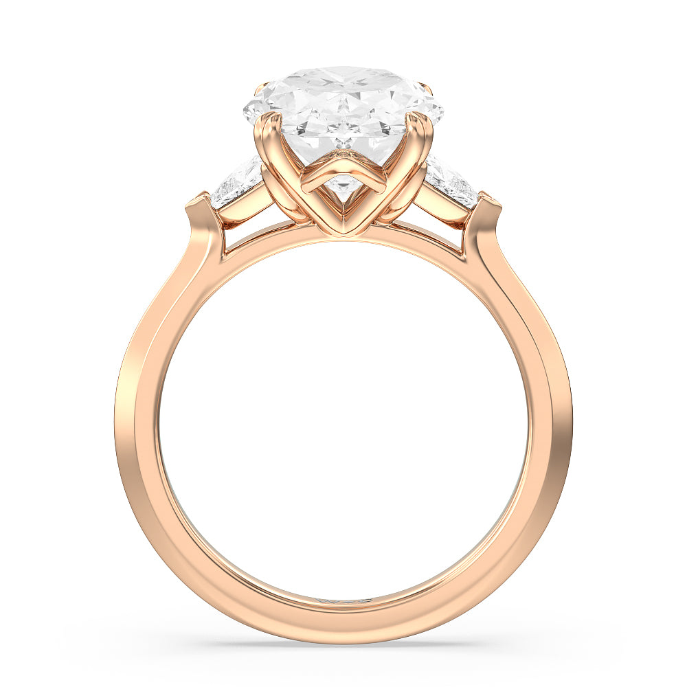 Oval Cut Elegance Trillion Three Stone Engagement Ring with Lab Grown Diamond in 14KT Rose Gold view 3
