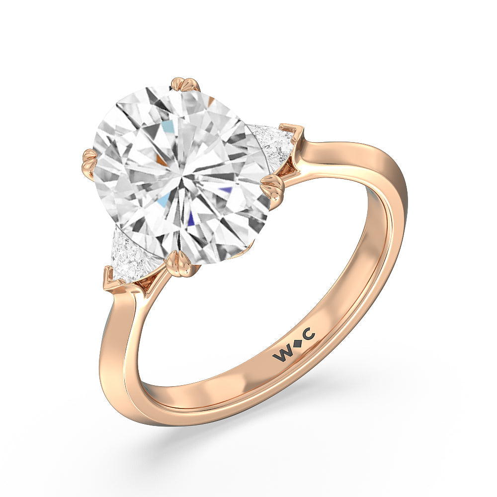 Oval Cut Elegance Trillion Three Stone Engagement Ring with Lab Grown Diamond in 14KT Rose Gold view 4
