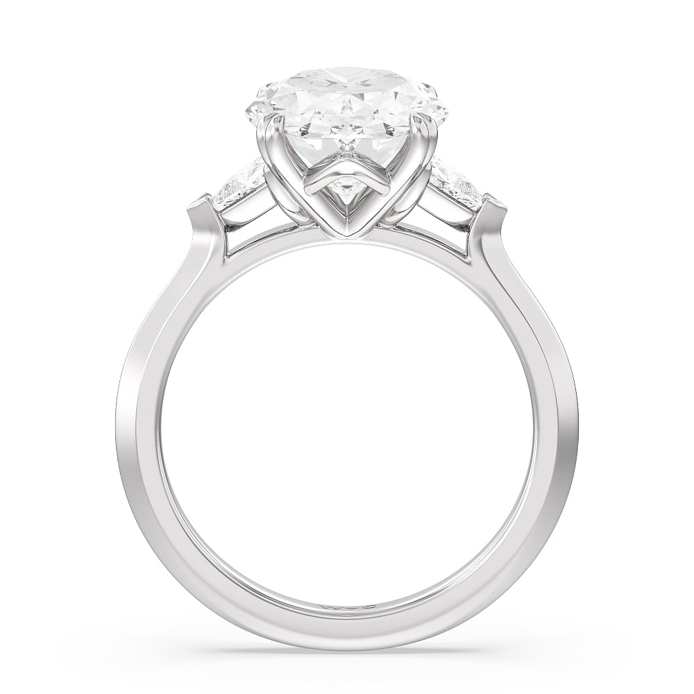 Oval Cut Elegance Trillion Three Stone Engagement Ring with Lab Grown Diamond in 14KT Platinum view 3

