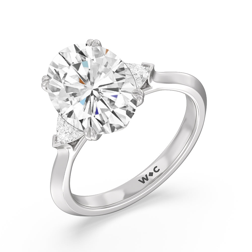Oval Cut Elegance Trillion Three Stone Engagement Ring with Lab Grown Diamond in 14KT Platinum view 4
