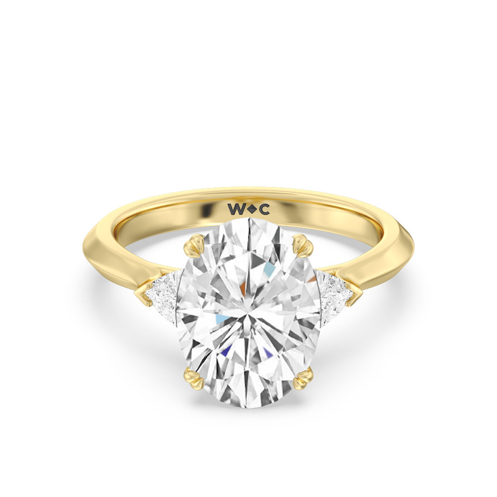 Oval Cut Elegance Trillion Three Stone Engagement Ring with Lab Grown Diamond in 14KT Yellow Gold view 2
