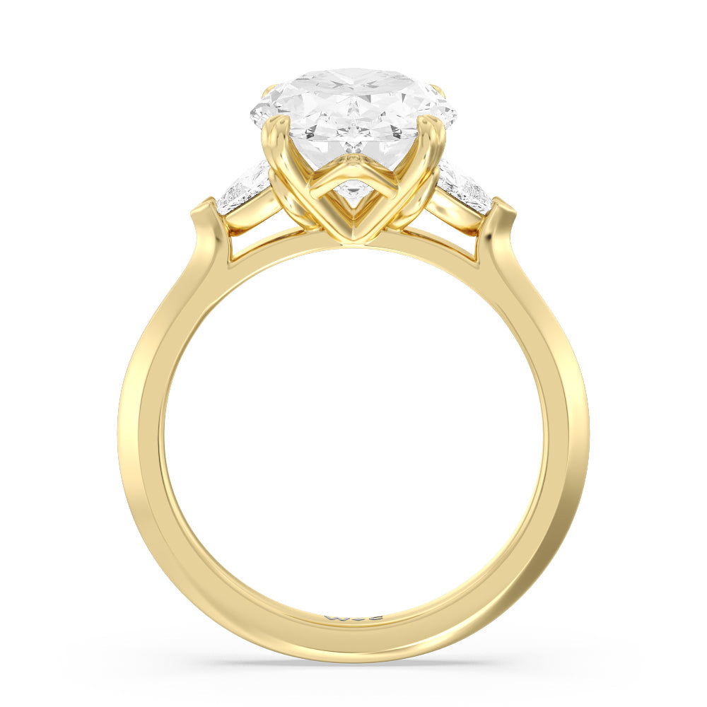 Oval Cut Elegance Trillion Three Stone Engagement Ring with Lab Grown Diamond in 14KT Yellow Gold view 3
