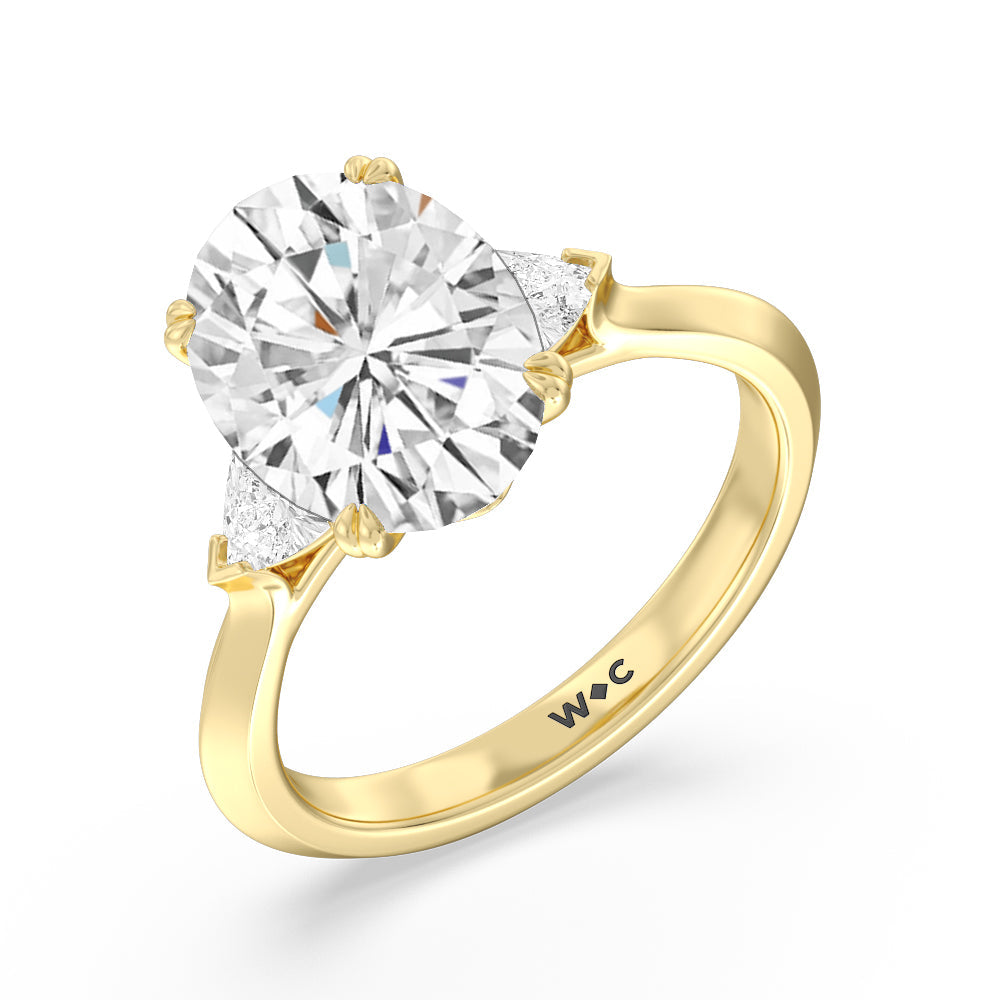 Oval Cut Elegance Trillion Three Stone Engagement Ring with Lab Grown Diamond in 14KT Yellow Gold view 4
