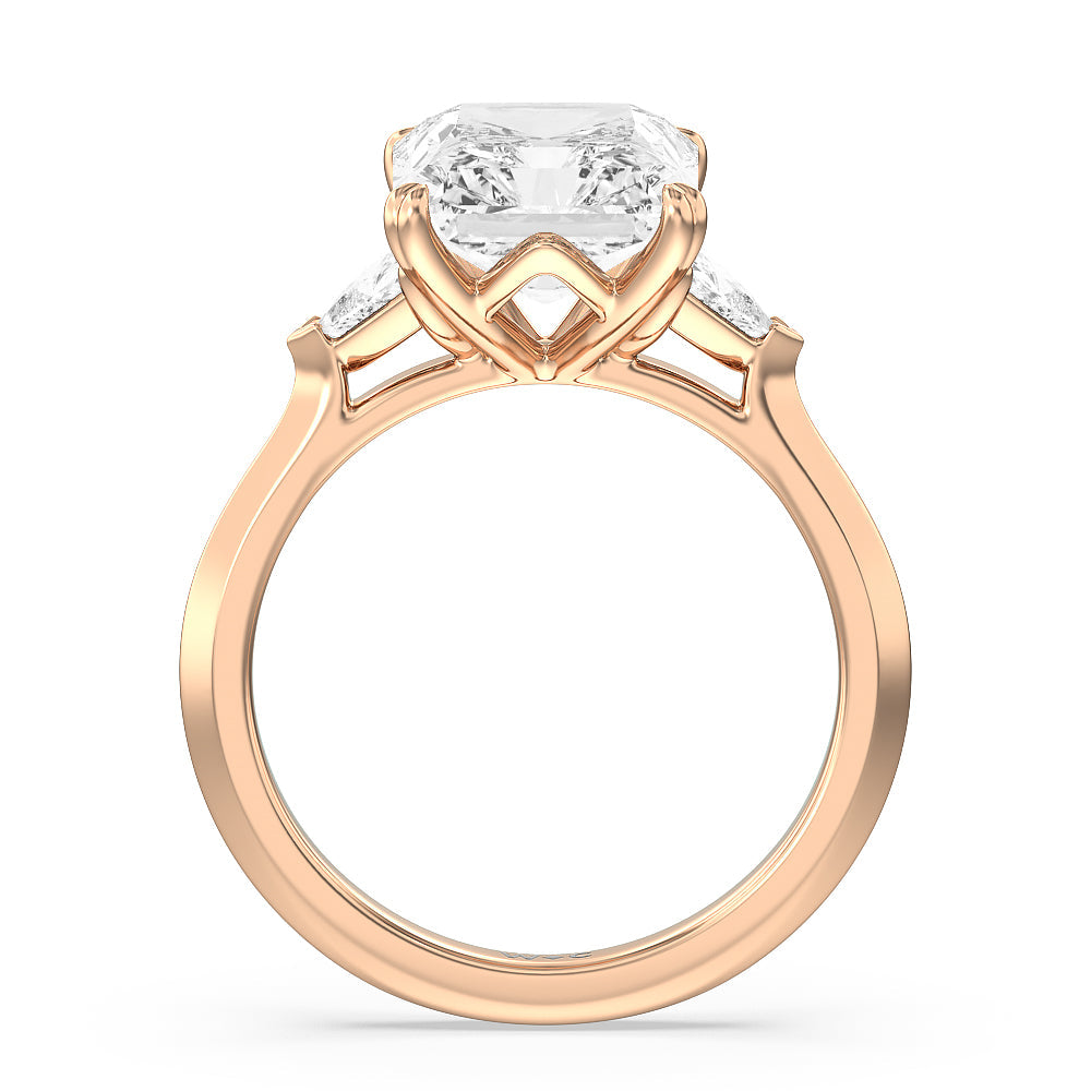Radiant Cut Elegance Trillion Three Stone Engagement Ring with Lab Grown Diamond in 14KT Rose Gold view 3
