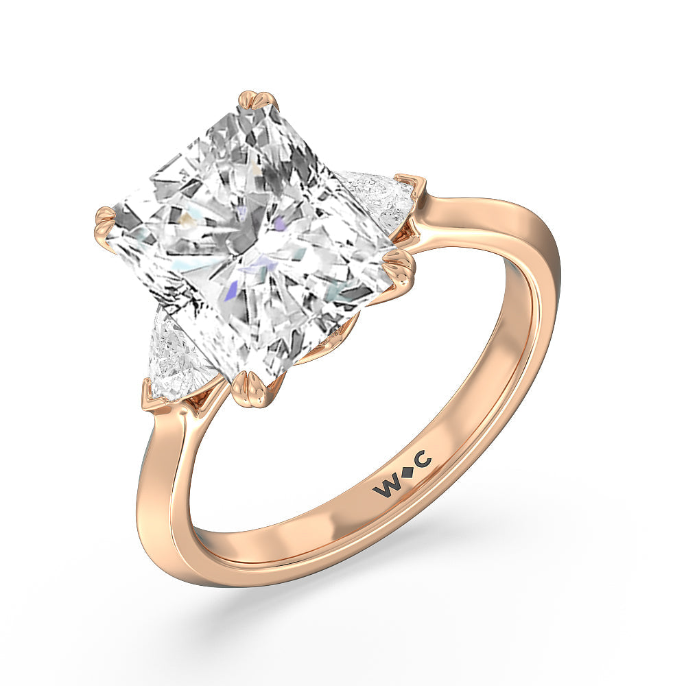 Radiant Cut Elegance Trillion Three Stone Engagement Ring with Lab Grown Diamond in 14KT Rose Gold view 4
