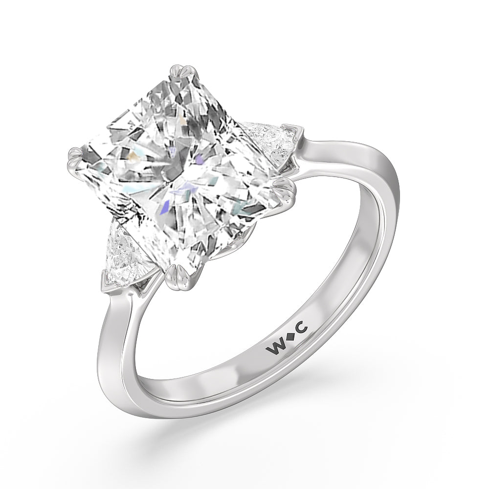 Radiant Cut Elegance Trillion Three Stone Engagement Ring with Lab Grown Diamond in 14KT Platinum view 4
