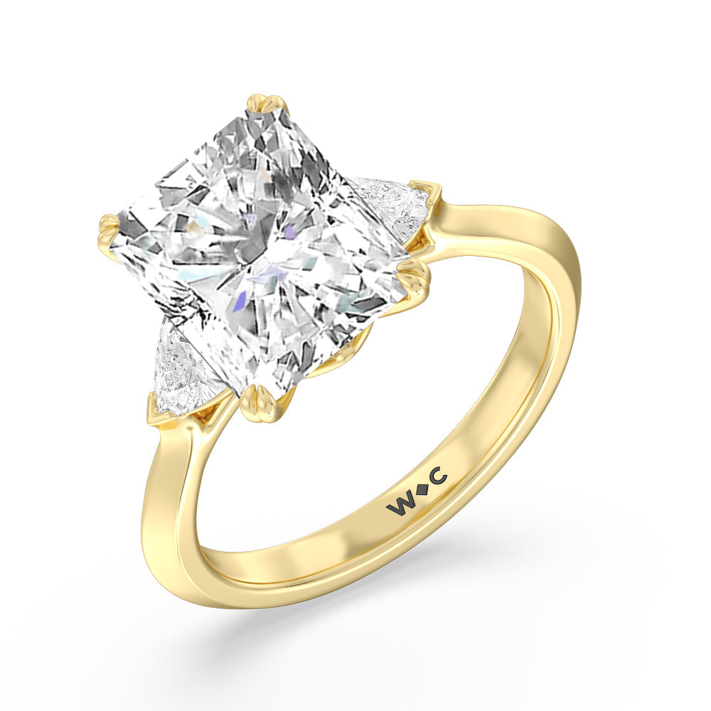 Radiant Cut Elegance Trillion Three Stone Engagement Ring with Lab Grown Diamond in 14KT Yellow Gold view 4
