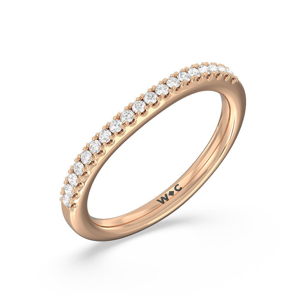 Split Shank Scalloped Hidden Halo Diamond Wedding Band with 18KT Rose Gold Cut Diamond in 14KT Rose Gold view 4
