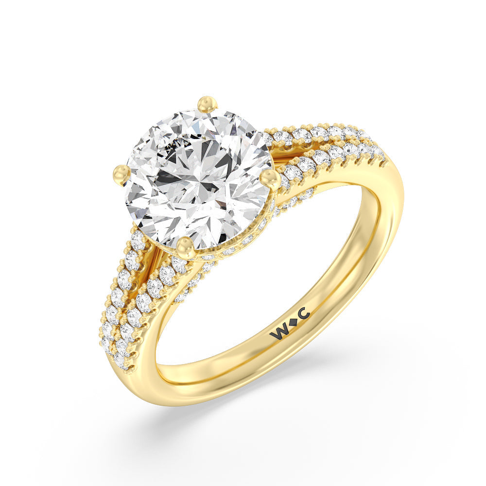 Split Shank Scalloped Hidden Halo Engagement Ring with Round Cut Diamond in 14KT Yellow Gold view 3
