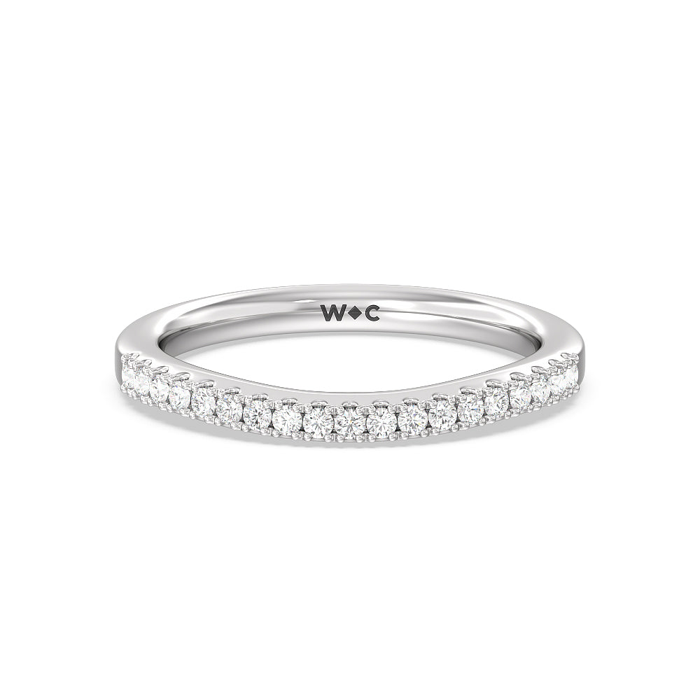 Split Shank Scalloped Hidden Halo Diamond Wedding Band with Platinum Cut Diamond in 14KT Platinum view 1
