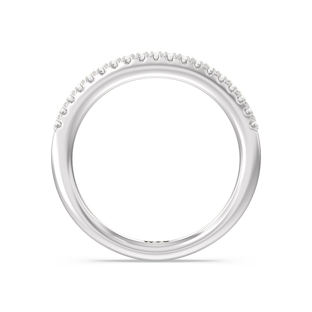 Split Shank Scalloped Hidden Halo Diamond Wedding Band with Platinum Cut Diamond in 14KT Platinum view 2
