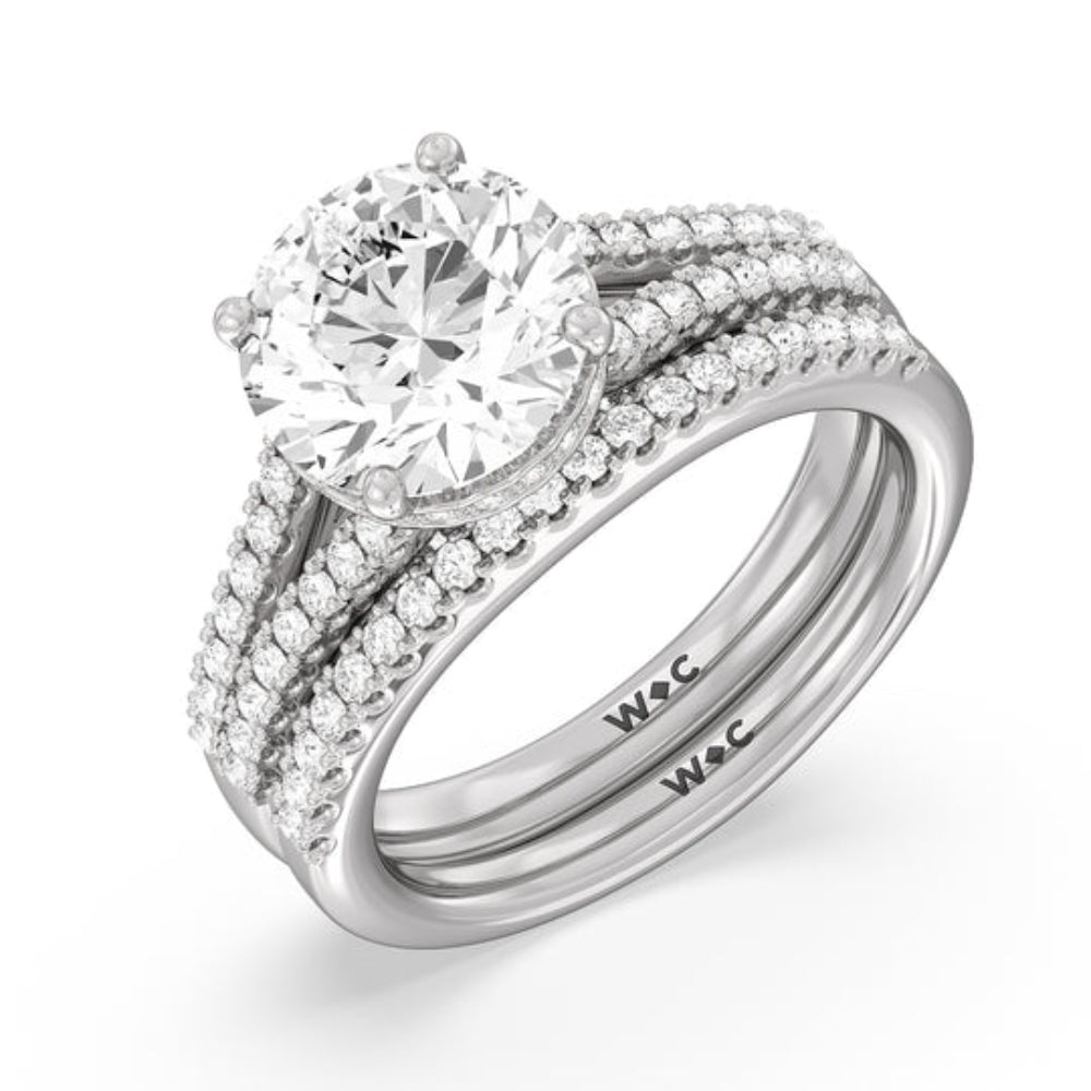 Split Shank Scalloped Hidden Halo Engagement Ring with Princess Cut Diamond in 14KT Rose Gold view 4
